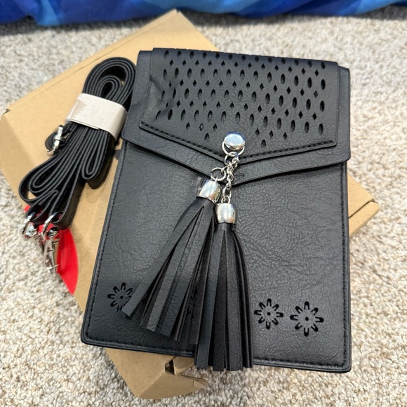 Handbags - NWT Black Mini Crossbody Bag with Tassel Detail